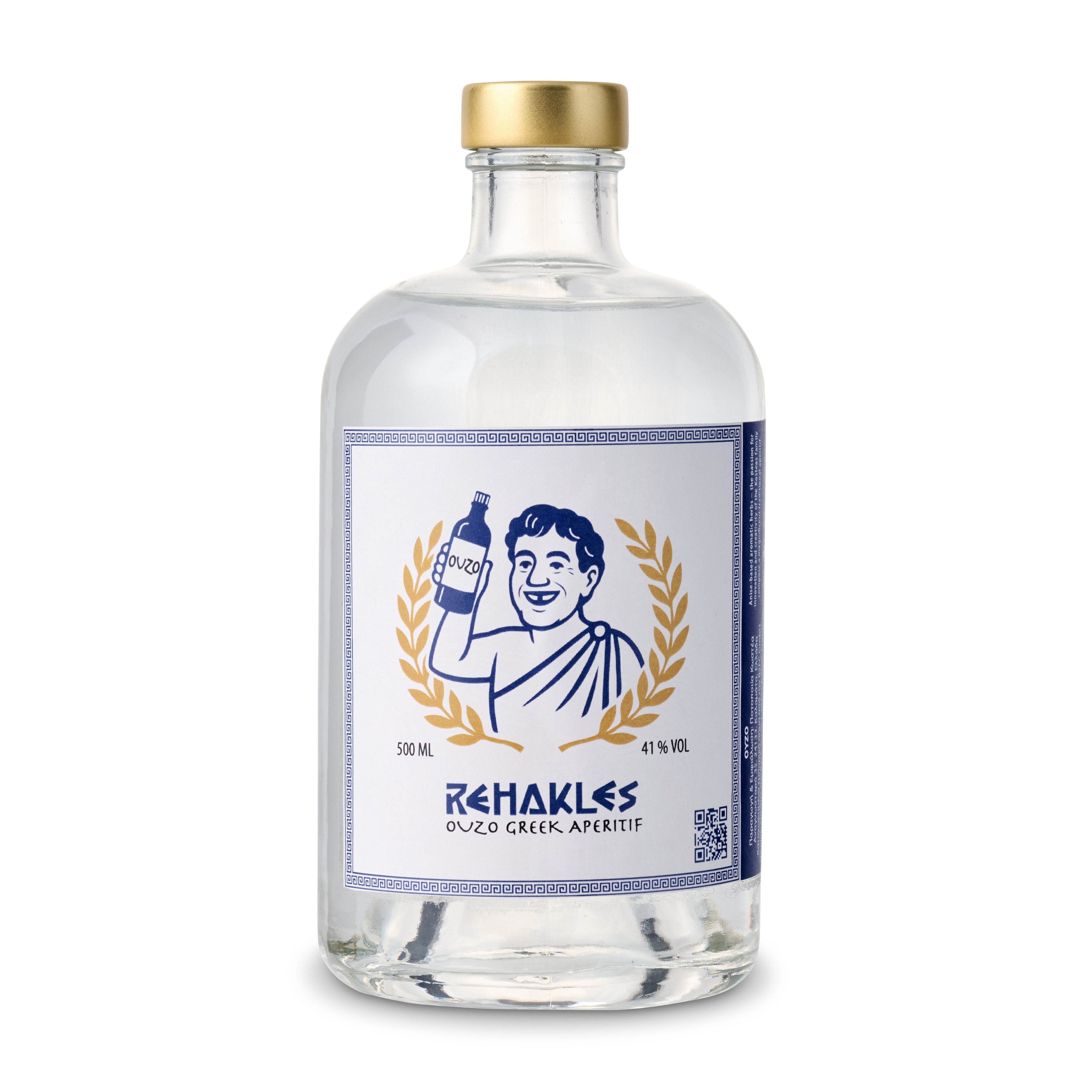 Rehakles Premium Ouzo bottle against a light background